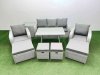 Fimous Rattan Garden Furniture Dining Set 9-seater Patio Rectangular Table Sofa Set with Side Table 4 Stools Light Grey