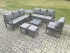 Fimous Aluminium 9 Seater Outdoor Garden Furniture Lounge Sofa Set with Square Coffee Table Chair 2 Small Footstools Side Table Dark Grey