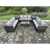 Fimous 9 Seater Outdoor Lounge Sofa Set Wicker PE Rattan Garden Furniture Set with Oblong Coffee Table 2 Side Tables Dark Grey Mixed