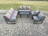 Fimous Aluminium 5 Pieces Garden Furniture Set with Cushions 8 Seater Outdoor Patio Lounge Sofa Set with 2 Armchairs Dark Grey