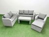 Fimous Patio PE Wicker 7 Seater Outdoor Rattan Furniture Sofa Sets with Oblong Coffee Table Reclining Chair Loveseat Sofa 3 Seater Sofa Big Footstool 2 Side Table Light Grey