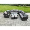 Fimous Outdoor Lounge Sofa Set 9 Seater Rattan Garden Furniture Set with Rectangular Coffee Table 2 Small Footstools 3 Seater Sofa 2 Side Tables Dark Grey Mixed