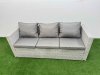Fimous 8 Seater Wicker PE Rattan Furniture Outdoor Dining Table 3 Seater Sofa Armchair Set with 2 Side Tables Light Grey