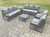 Fimous Aluminium Outdoor Lounge Sofa Set Garden Furniture Sets with Square Coffee Table 2 Chairs 2 Side Tables Dark Grey 8 Seater