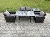 Fimous PE Wicker Outdoor Garden Furniture Set Patio Furniture Rattan Rectangular Dining Table Lounge Sofa with Side Table
