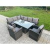 Fimous High Back PE Rattan Corner Sofa Set Garden Furniture Adjustable Rising Lifting Table Set With 2 Armchair