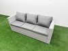 Fimous 10 Seat PE Rattan Lounge Sofa Set Outdoor Garden Furniture Set with Firepit Dining Table 3 Seater Sofa 2 Big Footstool Light Grey