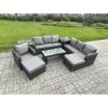 Fimous Outdoor Lounge Sofa Set 9 Seater Rattan Garden Furniture Set with Rectangular Coffee Table 3 Seater Sofa 2 Side Tables 2 Big Footstool Dark Grey Mixed
