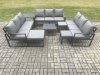 Fimous Aluminium Outdoor Garden Furniture Set Patio Lounge Sofa with Square Coffee Table Side Table 3 Footstools Conservatory Set Dark Grey