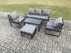 Fimous Aluminium Patio Outdoor Furniture Set 6 Seater Garden Sofa with Oblong Coffee Table Big Footstool 2 Armchairs Dark Grey