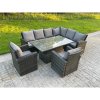Fimous High Back PE Rattan Corner Sofa Set Garden Furniture Adjustable Rising Lifting Table Set With 2 Chair