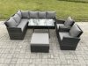 Fimous 9 Seater Rattan Garden Furniture Sets High Back Corner Sofa Rectangular Dining Table Set with Big Footstool 2 Armchairs Dark Grey Mixed