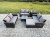 Fimous 7 Seater Rattan Wicker Garden Furniture Patio Conservatory Sofa Set with Square Coffee Table Double Seat Sofa Big Footstool Side Table