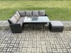 Fimous 7 Seater Garden Rattan Furniture Corner Dining Set with Big Footstool Indoor Outdoor Lounge Sofa Set Dark Grey Mixed