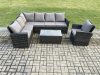 Fimous 7 Seater Rattan Garden Furniture Corner Sofa Set Outdoor Patio Sofa Chair Table Set with Rectangular Coffee Table Dark Grey Mixed