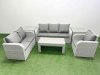 Fimous Patio PE Wicker 6 Seater Outdoor Rattan Furniture Sofa Sets with Oblong Coffee Table Reclining Chair Loveseat Sofa 3 Seater Sofa 2 Side Table Light Grey