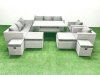 Fimous Rattan Garden Furniture Dining Set 12 Seater Lounge Sofa Chair Dining Table Set with 4 Footstools Light Grey Mixed
