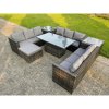 Fimous U Shape Rattan Gardern Furniture Dining Sofa Set Adjustable Rising Dining Table With 2 Side Coffee Table Extra Big Footstool