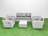 Fimous PE Rattan Garden Furniture Set Reclining Chair Sofa Lounge Sofa Set Square Coffee Table 2 Side Table Light Grey
