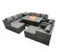 Fimous Rattan Garden Furniture Firepit Dining Set 10 Seater Lounge Sofa Table Set with side table 2 big Footstool