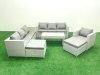 Fimous Wicker PE Rattan Sofa Garden Furniture Set with Oblong Coffee Table Armchair 2 Big Footstools Light Grey Mixed