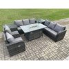 Fimous Patio Rattan Garden Furniture Set with Fire Pit Table,Chair and Side Table 8 Seater Outdoor Indoor Lounge Sofa Set Dark Grey Mixed
