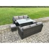 Fimous Patio Rattan Garden Furniture Set with Oblong Rectangular Dining Table 2 Small Footstools 8 Seater Outdoor Lounge Sofa Set Dark Grey Mixed