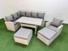 Fimous 9 Seater Rattan Garden Furniture Set Outdoor Patio Dining Corner Sofa Sets with Dining Table Chair 2 Big Footstools Light Grey Mixed
