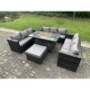 Fimous Rattan Garden Furniture Sofa Set Outdoor Patio Gas Fire Pit Dining Table Gas Heater Burner With Big Footstool 10 Seater Dark Grey Mixed