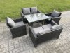Fimous Rattan Garden Furniture Set 6 Seater Patio Outdoor Lounge Sofa Set with Rectangular Dining Table Love Seat Sofa Dark Grey Mixed