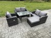 Fimous Outdoor Garden Dining Sets Rattan Furniture With Dining Table Armchairs Love Sofa Big Footstool Dark Grey Mixed