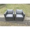 Fimous 2 PC Outdoor Rattan Arm Sofa Chair Garden Furniture With Seat and Back Cushion Dark Grey Mixed