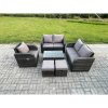 Fimous High Back Rattan Garden Furniture Set with Loveseat Sofa Rectangular Coffee Table 2 Small Footstools Indoor Outdoor Patio Lounge Sofa Set Dark Grey Mixed