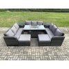 Fimous Outdoor Rattan Furniture Garden Dining Set Gas Fire Pit Table With 2 Side Tables Lounge Sofa 2 Big Footstool