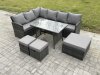 Fimous Wicker Rattan Garden Furniture Corner Sofa Set with Oblong Dining Table 3 Footstools 9 Seater Outdoor Rattan Set Dark Grey Mixed