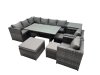 Fimous Outdoor PE Rattan Sofa Set with Dining Table Patio Garden Furniture Sets with 3 Stool Side Table Dark Grey Mixed