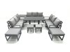 Fimous 13 Seater Garden Sofa Set Aluminium Furniture Rising Dining Tabe Set with Side Table 4 Footstools Dark Grey