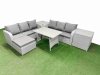 Fimous Patio Dining Table & Chairs Set Rattan High Back Lounge Sofa Set with 3 Seater Sofa 2 Side Tables Big Stool Light Grey
