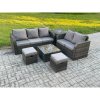 Fimous PE Rattan Garden Furniture Sets 7 Seater Outdoor Lounge Sofa Set Square Coffee Table 2 Small Footstools Side Table