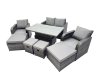 Fimous 8-seater Patio Height Adjustable Rising Lifting Table Sofa Sets Rattan Garden Furniture Dining Set with 4 Footstool Dark Grey Mixed