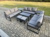 Fimous Aluminium 11 Seater Outdoor Garden Furniture Set Lounge Sofa Oblong Coffee Table 2 PC Small Footstools 2 PC Side Table Sets with Cushions Dark Grey