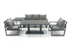 Fimous Outdoor Aluminium Garden Furniture Set with Adjustable Rising Lifting Dining Table 3 Seater Sofa 2 Chair Side Table Dark Grey