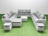 Fimous PE Rattan Lounge Sofa Set 12 Seater Outdoor Garden Furniture Set with Square Coffee Table 3 Seater Sofa 3 Stools Side Table Light Grey