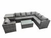 Fimous Outdoor Sofa Oblong Coffee Table Set Rattan Garden Furniture Set with Chair Side Table Dark Grey Mixed