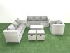 Fimous Wicker PE Rattan Sofa Garden Furniture Set with Armchair Oblong Coffee Table 2 Small Footstools Light Grey Mixed