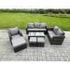 Fimous 9 Seater High Back Rattan Garden Furniture Set with Loveseat Sofa Rectangular Coffee Table 3 Footstools Indoor Outdoor Patio Lounge Sofa Set Dark Grey Mixed