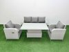 Fimous PE Rattan Garden Furniture Set Reclining Chair Sofa Lounge Sofa Set Adjustable Lifting Dining or Coffee Table Light Grey