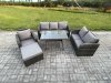 Fimous Outdoor Rattan Garden Furniture Set 7 Seater Patio Lounge Sofa Set with Dining Table Big Footstool Dark Grey Mixed