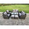 Fimous 8 Seater Dark Grey PE Wicker Rattan Garden Furniture Set Reclining Chair 2 Seater Love Sofa Set Outdoor Rectangular Coffee Table Stools