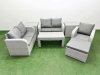 Fimous High Back Poly Rattan Garden Furniture Set with Reclining Chair Loveseat Sofa Oblong Coffee Table Indoor Outdoor Patio Set Big Stool 2 Side Table Light Grey